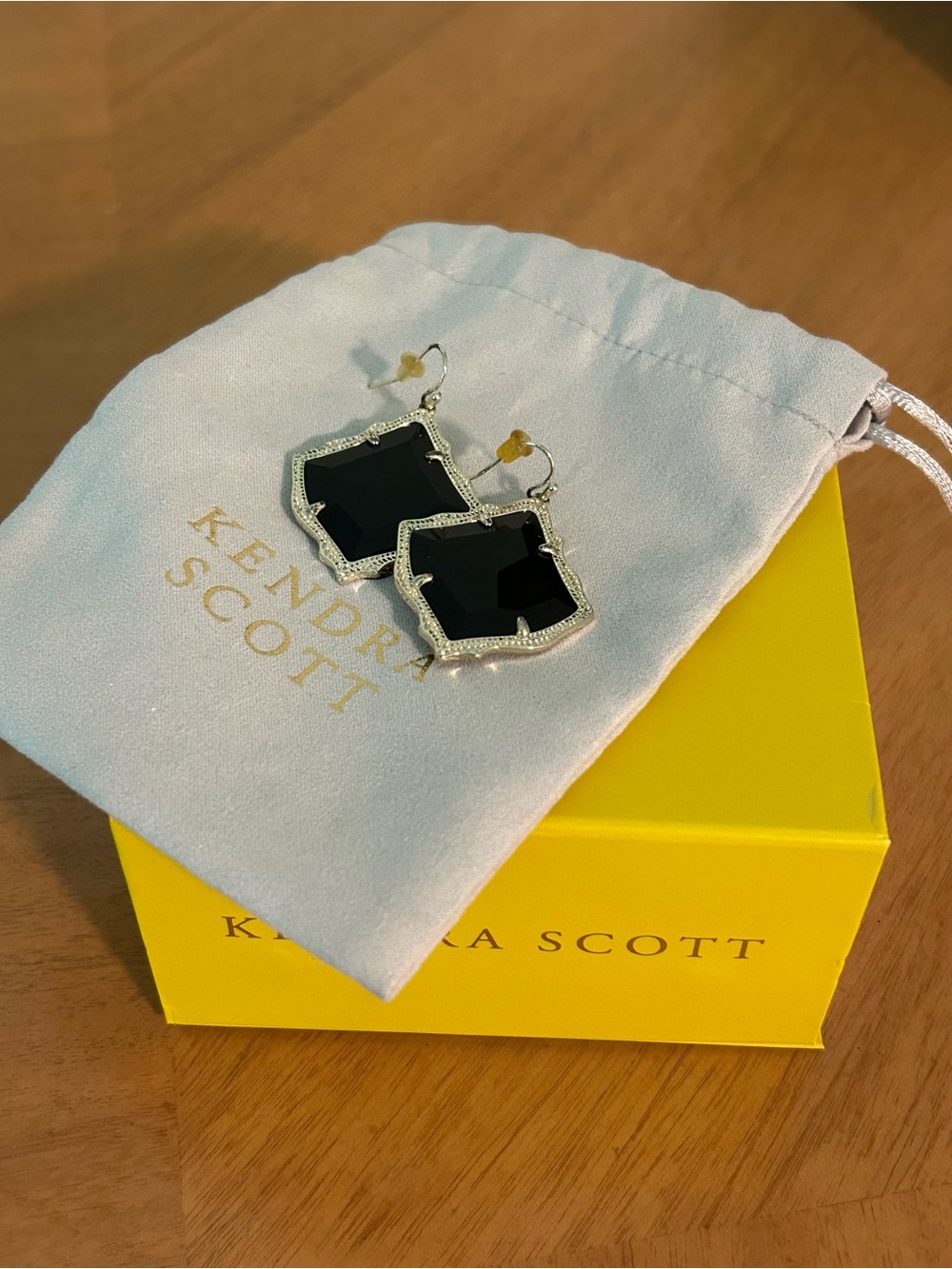 Kendra Scott Kirsten Black & Gold Earrings Including Dust Bag & Box